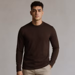 T-shirts men online in Pakistan – Dark Brown Full Sleeves cotton-poly t-shirt
