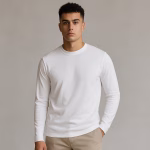 T-shirts men online in Pakistan – White full sleeves cotton-poly t-shirt by Mekasually”
