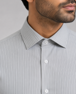 Pale Grey Fine Stripe Formal Shirt - Image 3