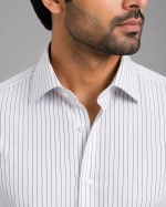 Grey White Medium Stripe Formal Shirt - Image 2