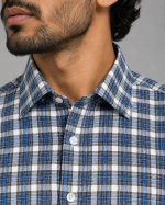 Navy White Tan Plaid Formal Shirt - Image 2