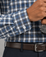 Navy White Tan Plaid Formal Shirt - Image 3