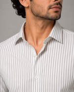 Brown White Fine Pinstripe Formal Shirt - Image 3