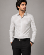 Brown White Fine Pinstripe Formal Shirt