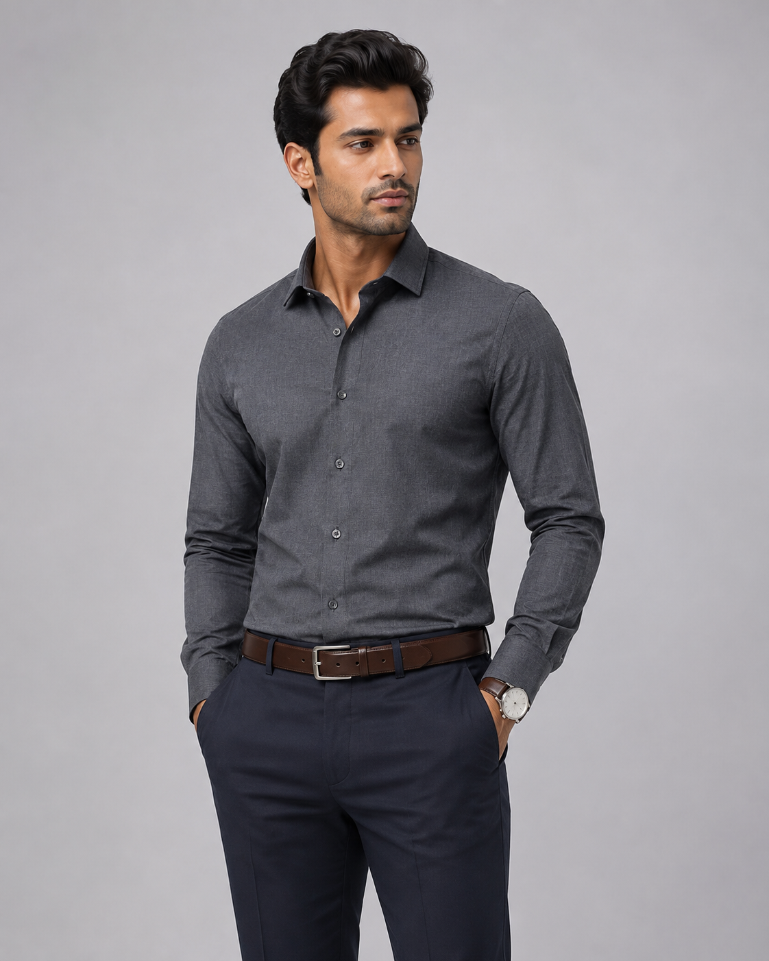 TSH-FS-20 full Charcoal Grey Cotton Formal Shirt - Image 1