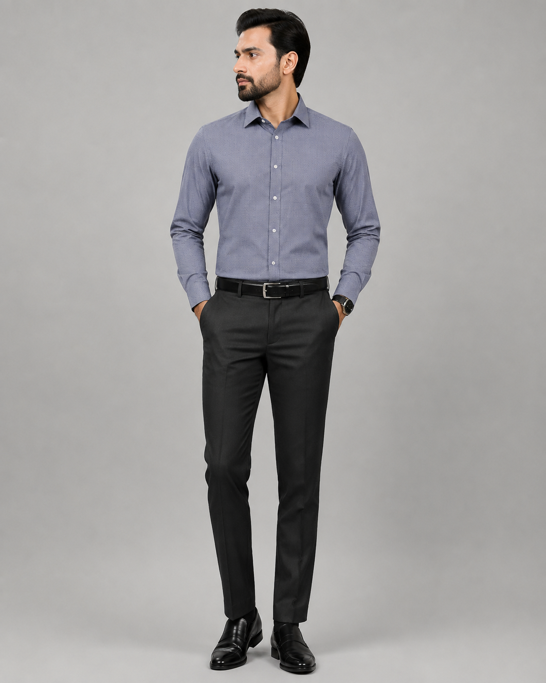 TSH-FS-32 full Grey Heather Cotton Formal Shirt - Image 1