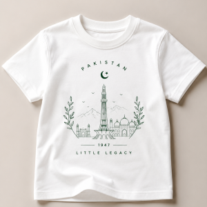 White Kids 14 August t-shirt with Minar-e-Pakistan graphic