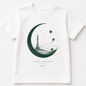 14th August kids tshirt with minar e Pakistan and cresent graphic